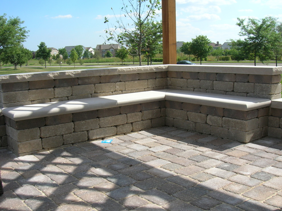 Brick Patio, Seat Wall and Pergola Transitional Landscape Chicago