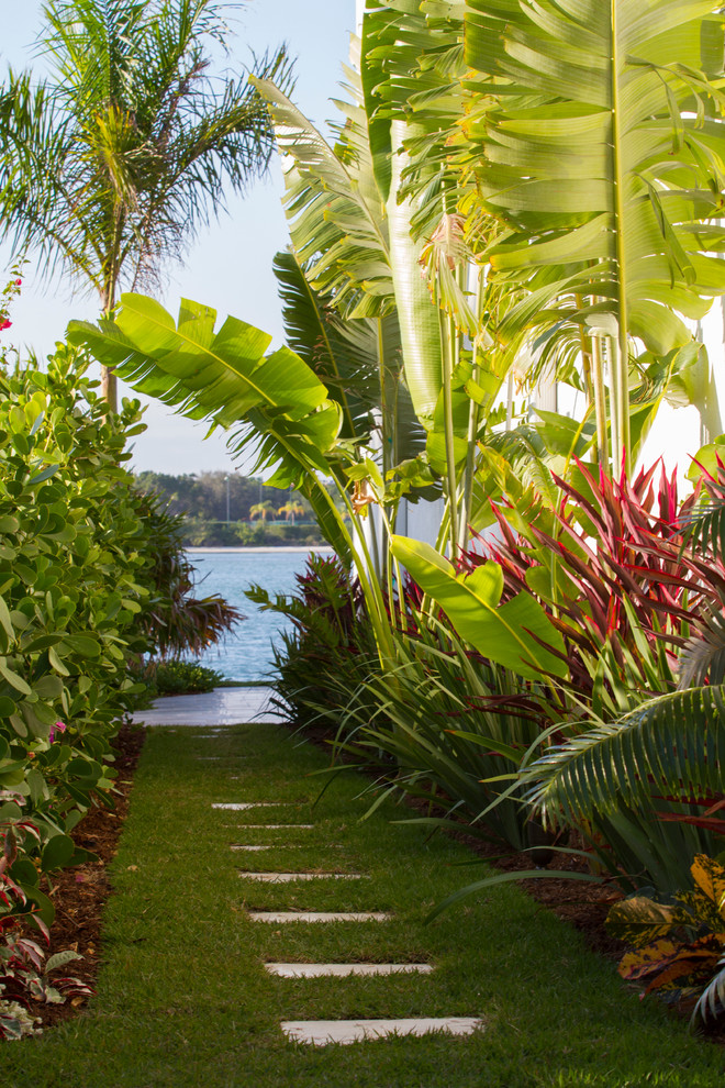Ispirazione per un giardino tropicale dietro casa con passi giapponesi