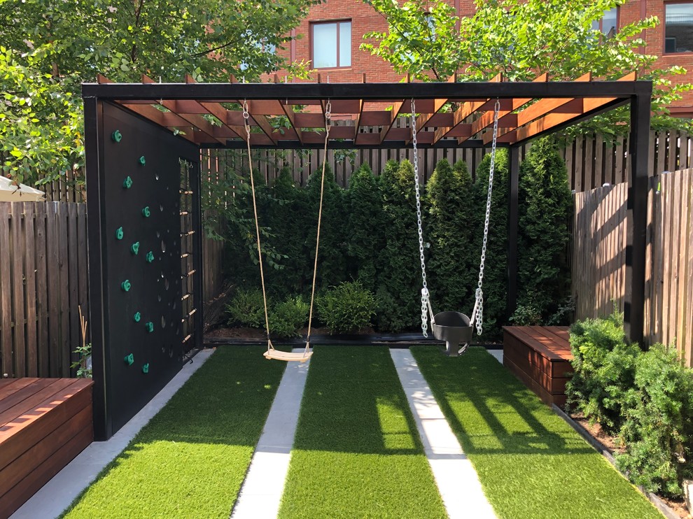 Brooklyn backyard with small playground Modern Landscape New York