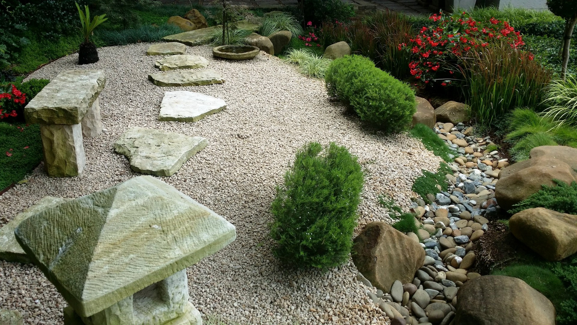 This is an example of a mid-sized asian partial sun side yard gravel formal garden in Other.