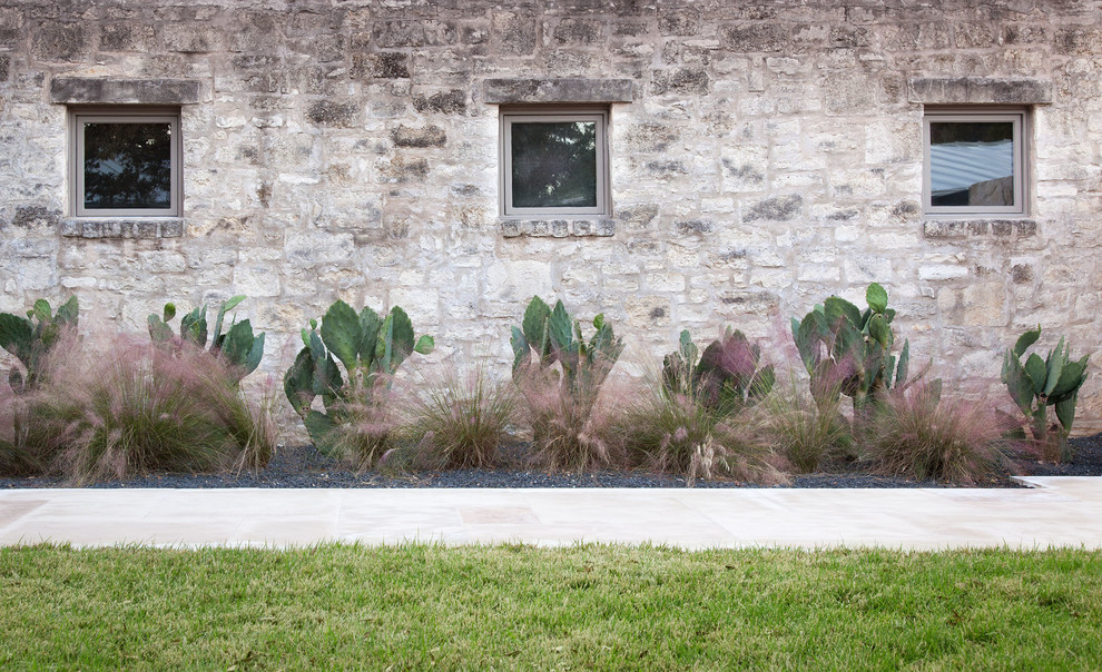 Immagine di un giardino design nel cortile laterale con pavimentazioni in pietra naturale