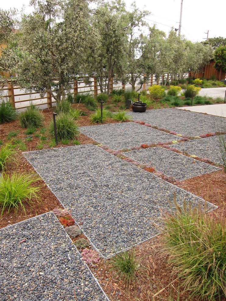 Inspiration for a mid-sized coastal full sun and drought-tolerant front yard gravel landscaping in San Francisco.