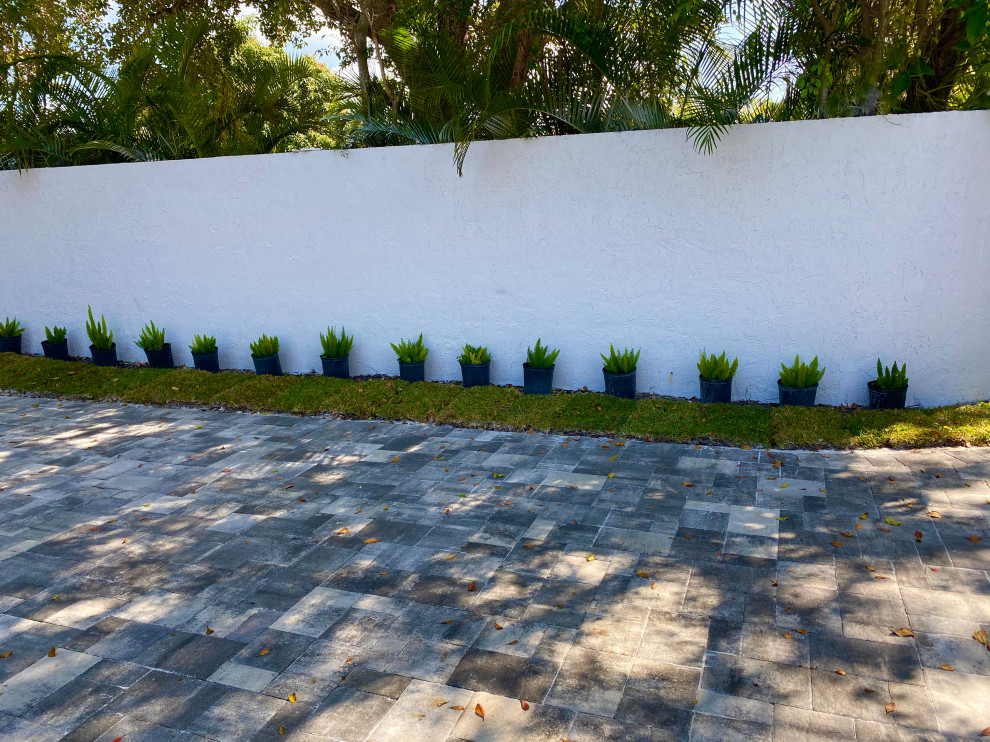 Idee per un grande vialetto d'ingresso minimalista davanti casa con pavimentazioni in mattoni