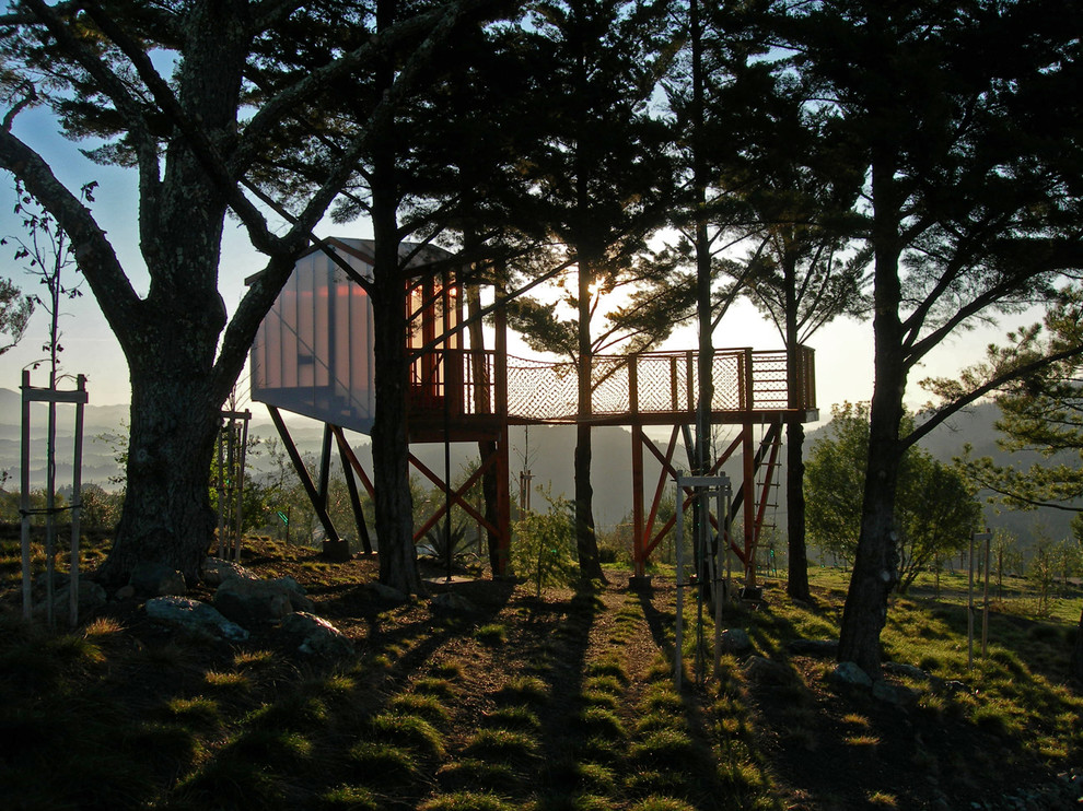 This is an example of a rustic garden in San Francisco with a climbing frame.
