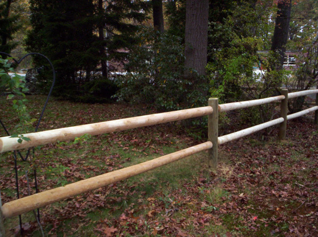 Cedar Post and Rail Fence with Round Rails - Traditional - Landscape ...