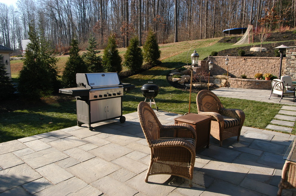 Photo of a medium sized rustic back formal partial sun garden for spring in Philadelphia with a garden path and natural stone paving.
