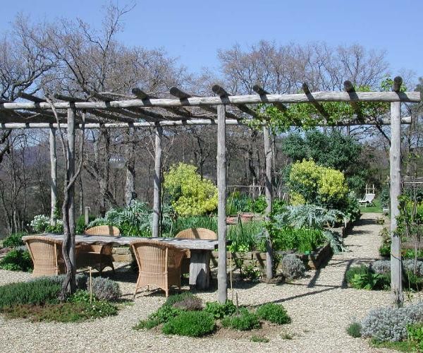 Idee per un giardino formale mediterraneo esposto in pieno sole con ghiaia