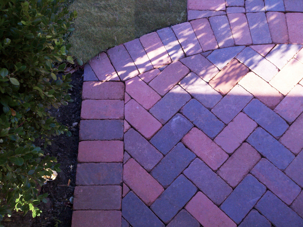Design ideas for a contemporary back garden in Chicago with brick paving.