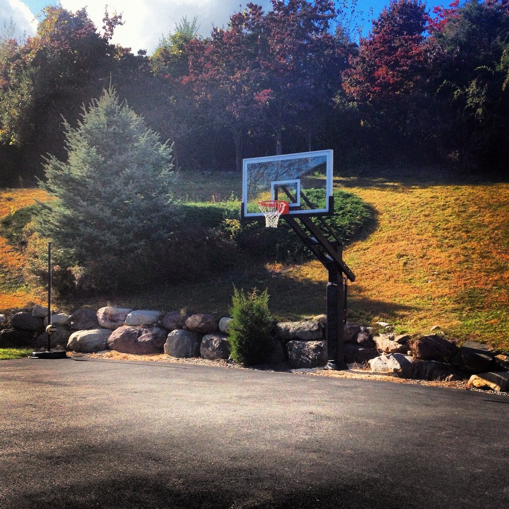 Design ideas for a large classic back garden in Philadelphia with an outdoor sport court.