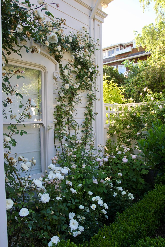 Esempio di un giardino formale vittoriano esposto in pieno sole di medie dimensioni e dietro casa con pacciame