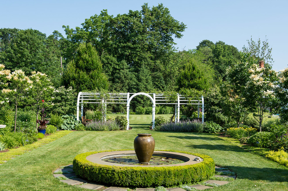 Esempio di un giardino chic di medie dimensioni e dietro casa con un ingresso o sentiero e pavimentazioni in pietra naturale
