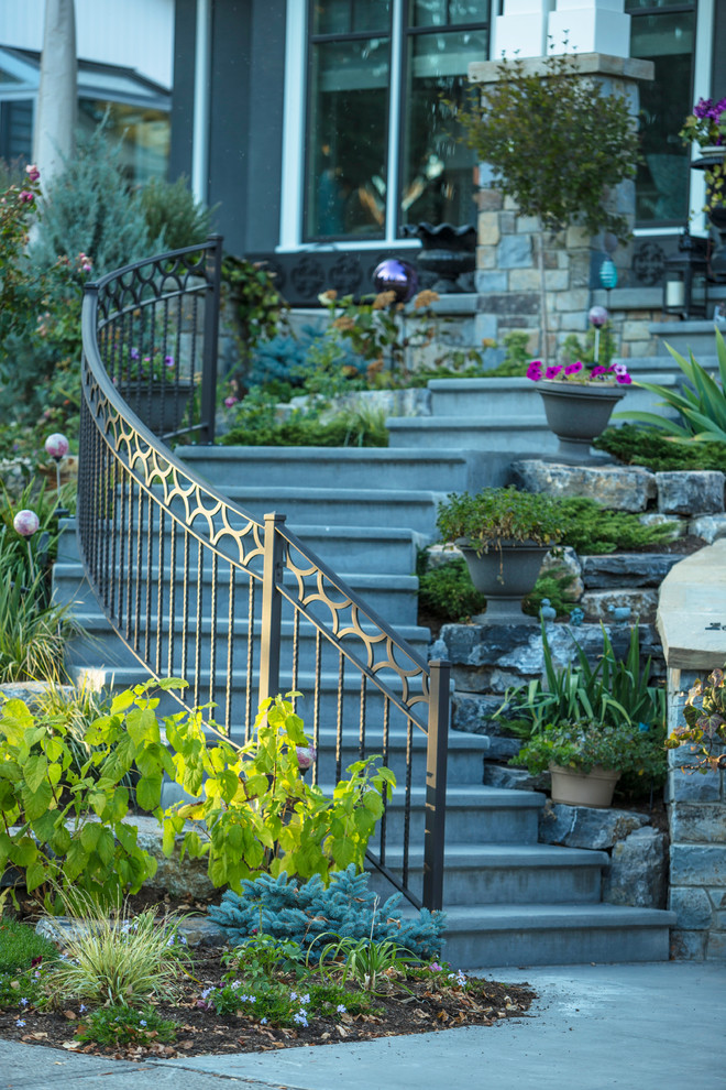 Design ideas for a traditional full sun garden steps in Calgary.