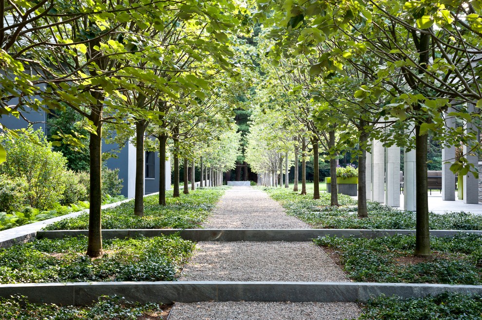 Design ideas for a contemporary partial sun gravel garden path in Boston.