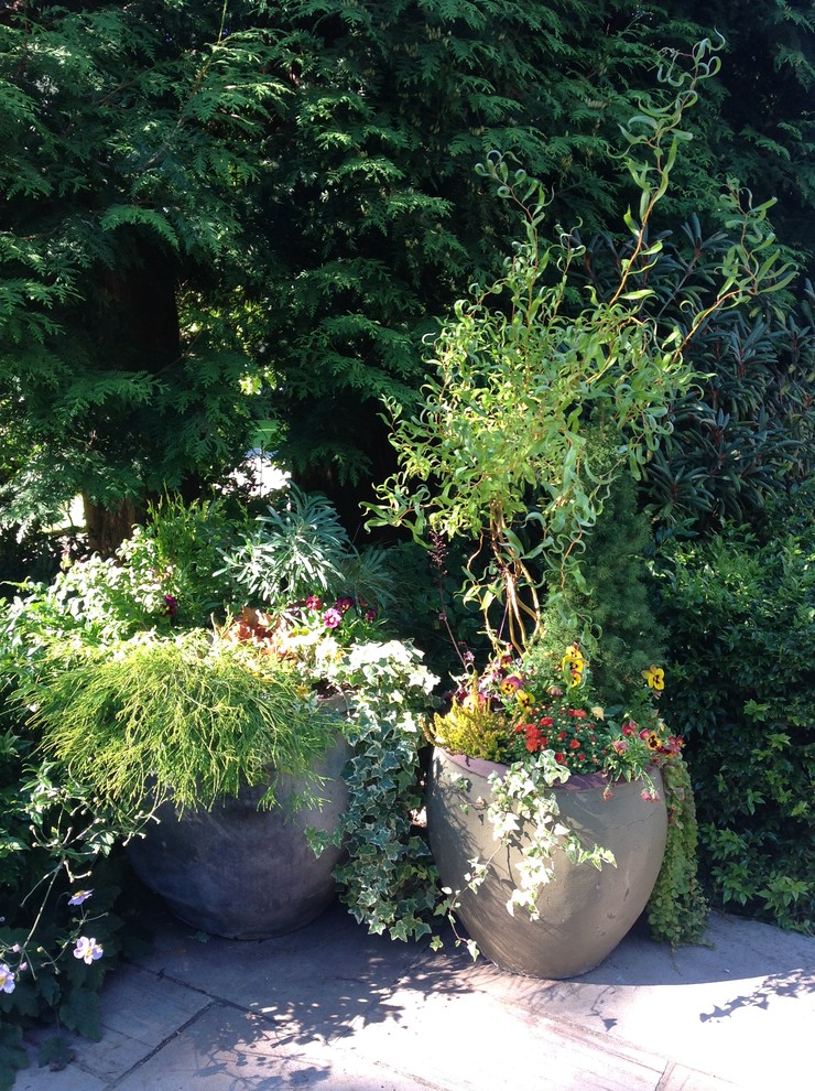 Klassischer Garten mit Natursteinplatten in Seattle