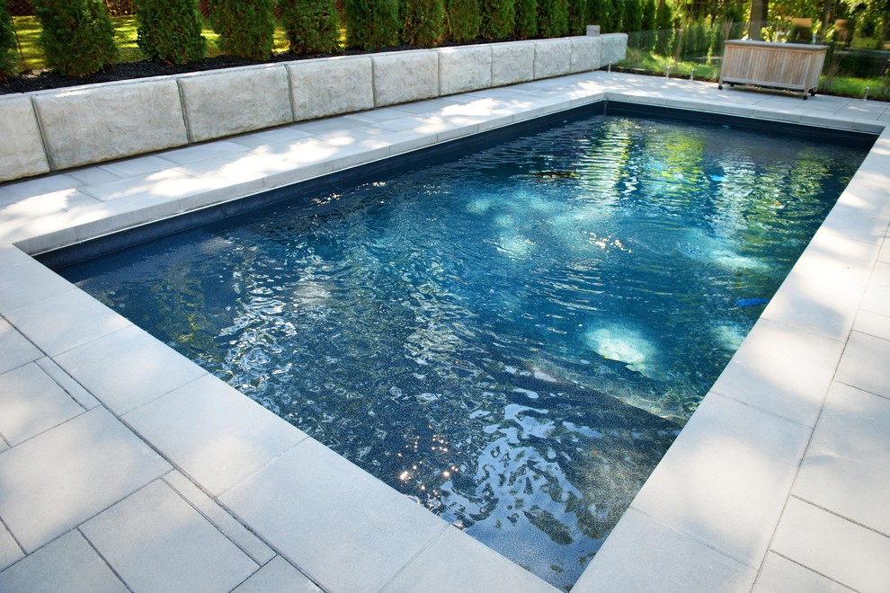 Ispirazione per una piscina minimal dietro casa con pavimentazioni in cemento