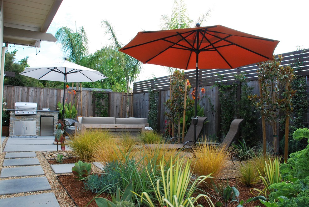 Ispirazione per un piccolo giardino xeriscape minimal esposto in pieno sole dietro casa con pavimentazioni in cemento
