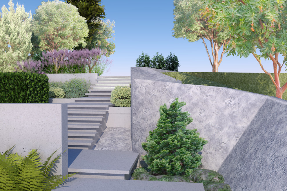 Idee per un giardino contemporaneo con un pendio, una collina o una riva