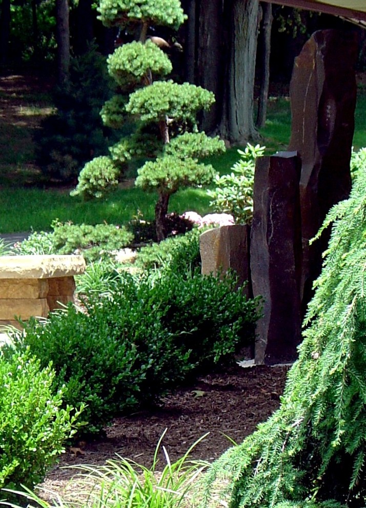 Esempio di un grande giardino minimalista esposto a mezz'ombra davanti casa con un giardino in vaso e pavimentazioni in mattoni