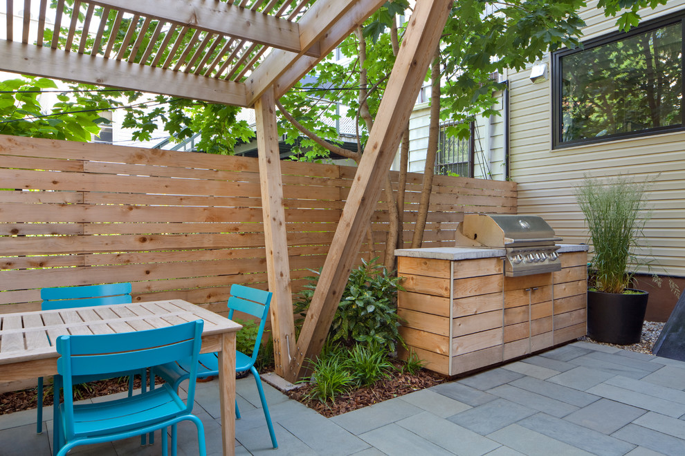 Idee per un piccolo giardino moderno esposto a mezz'ombra dietro casa in estate con pavimentazioni in pietra naturale