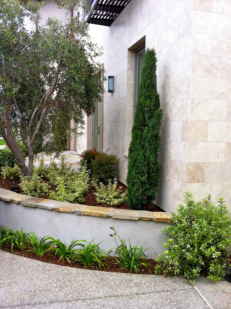 Design ideas for a mid-sized contemporary full sun backyard stone landscaping in San Diego.