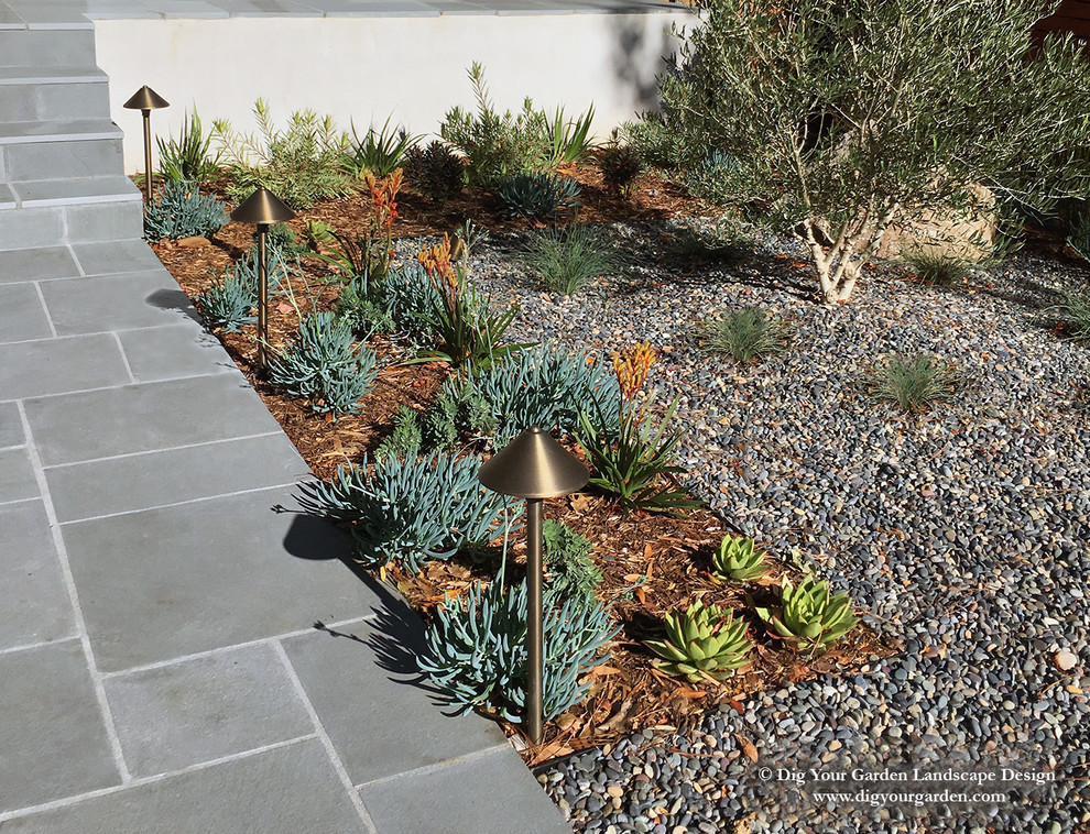 Inspiration for a large contemporary drought-tolerant and partial sun front yard stone garden path in San Francisco for summer.