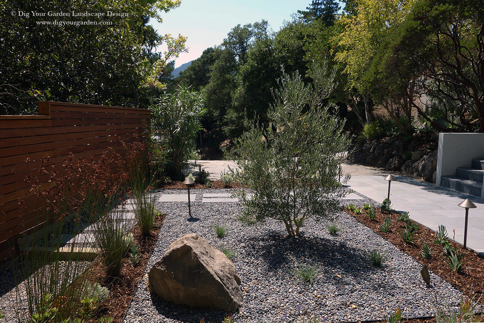 Idée de décoration pour un très grand jardin avant design l'été avec une exposition ensoleillée et des pavés en pierre naturelle.