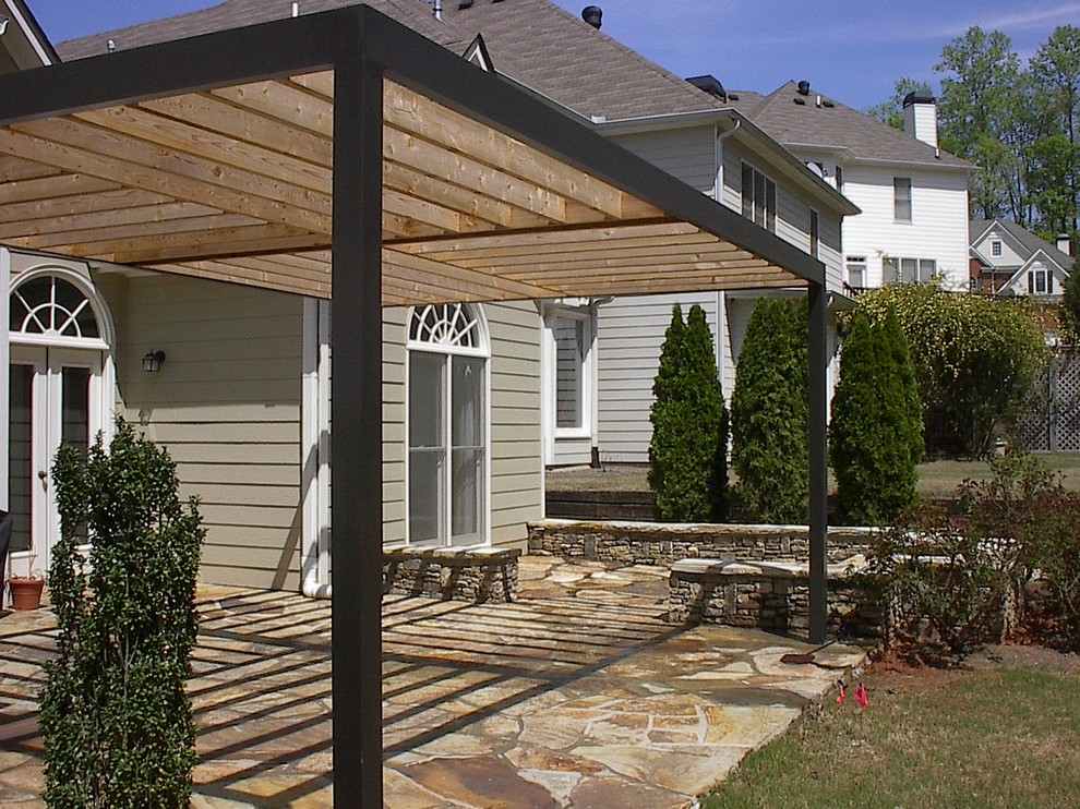 Contemporary Pergola over Stone Patio Contemporary Landscape