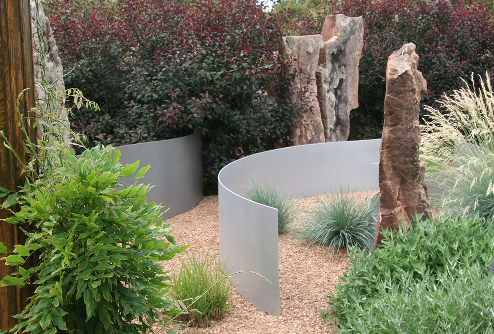 This is an example of a contemporary back garden in Albuquerque with gravel.