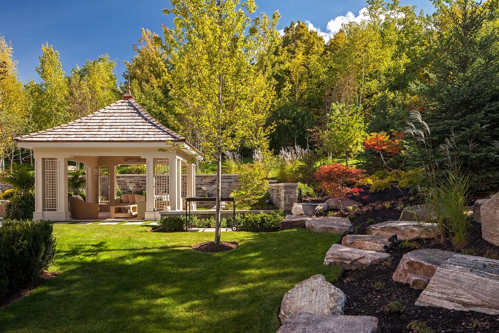 Inspiration for a traditional retaining wall landscape in Toronto.