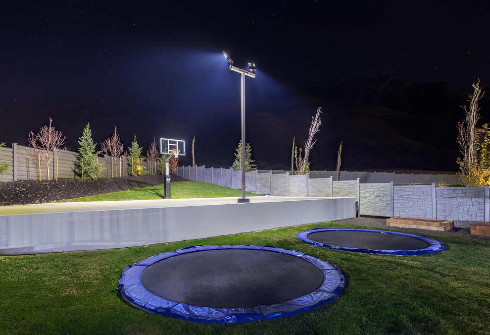 This is an example of an expansive contemporary back garden in Salt Lake City with an outdoor sport court.