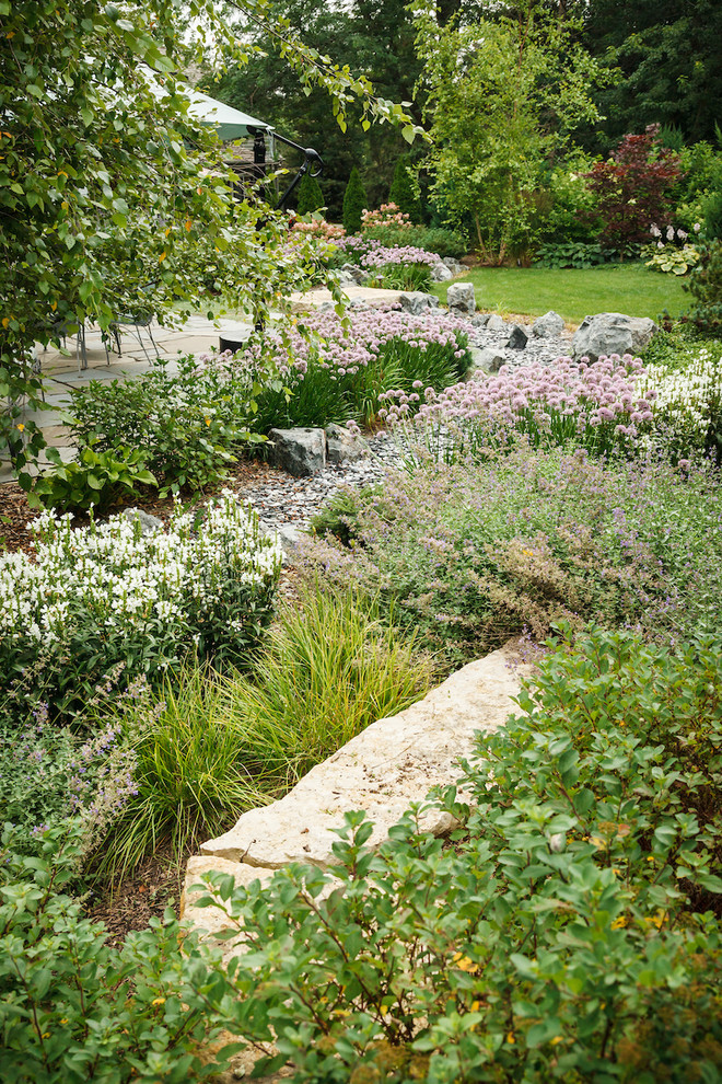 Ispirazione per un giardino xeriscape stile americano esposto in pieno sole di medie dimensioni e dietro casa in estate con pacciame