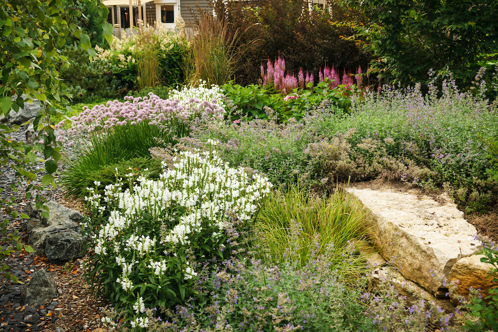 Immagine di un giardino xeriscape boho chic esposto in pieno sole di medie dimensioni e dietro casa in estate con pacciame