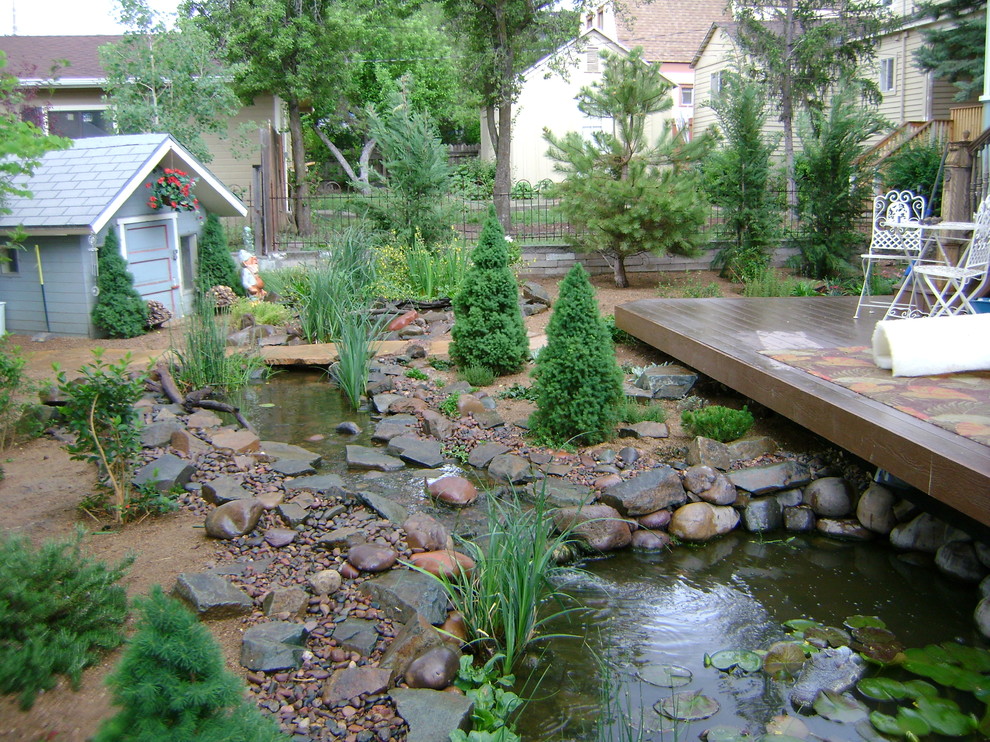 Esempio di un ampio laghetto da giardino stile americano esposto in pieno sole dietro casa
