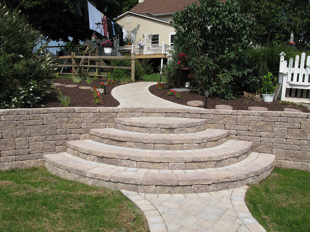 Creative Outdoor Stairs Options Using Allan Block Retaining Walls Traditional Landscape