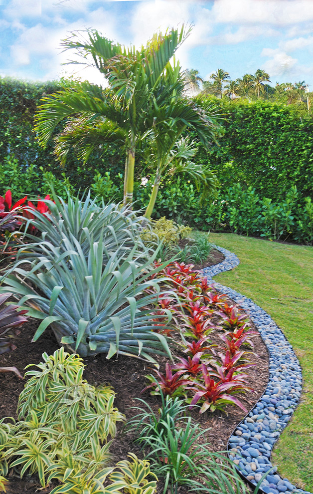 Modelo de jardín exótico de tamaño medio en patio delantero con exposición parcial al sol
