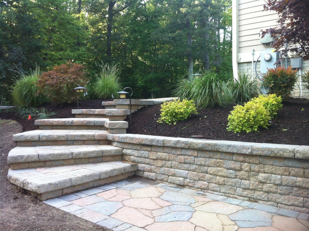 Curved Stone Steps With Lighting Landscaping Traditional