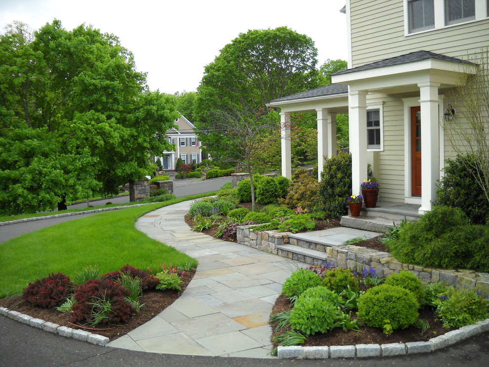 Curved Stone Walkway Leads To Front, Front Door Landscaping Images