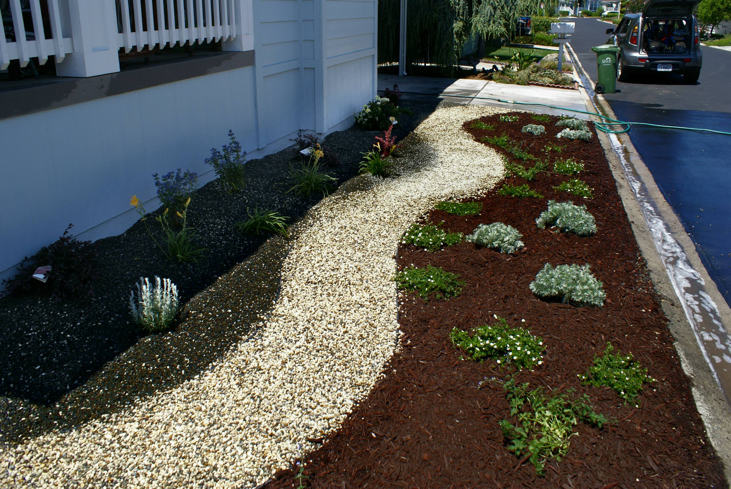 Curvy Gravel Path With Shredded Bark, Landscape Materials Sacramento