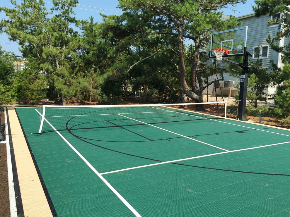 Custom Backyard Basketball & Tennis Court Modern Landscape New