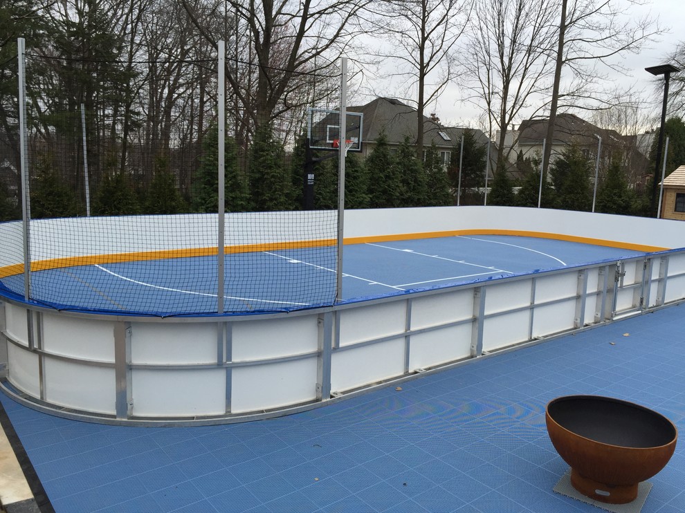 Custom Backyard Hockey Rink & Basketball Sport Court Modern