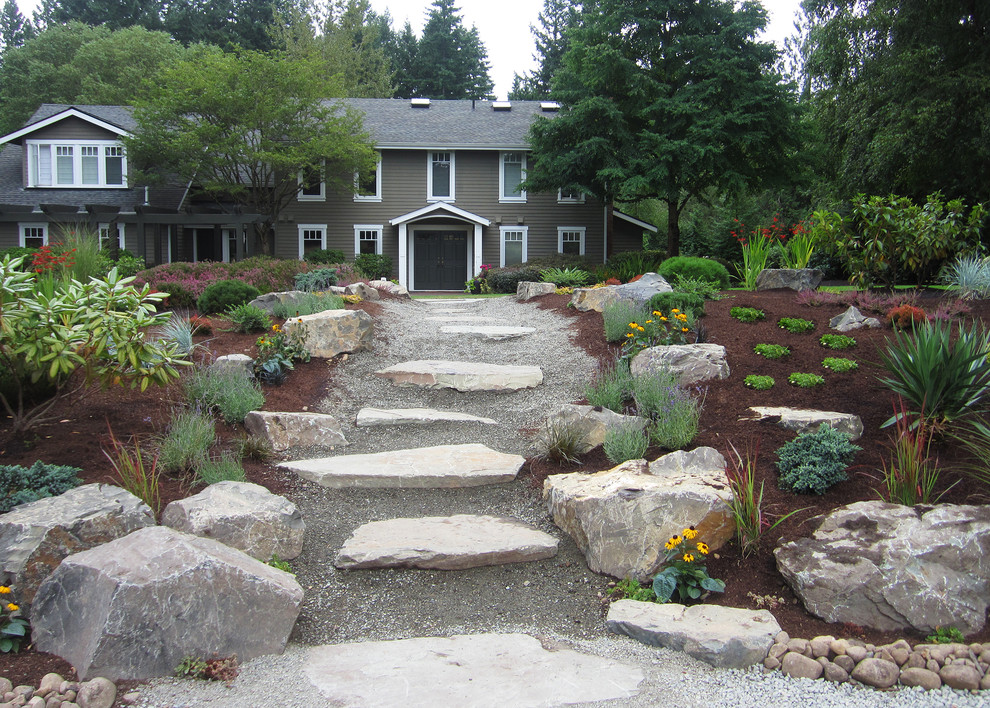Contemporary front garden steps in Seattle.