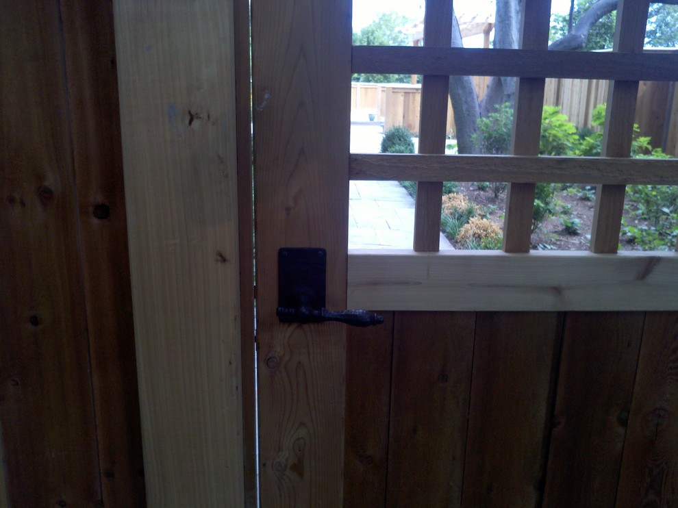 Dark Bronze Lever Handle Gate Latch on Wooden Gate Traditional