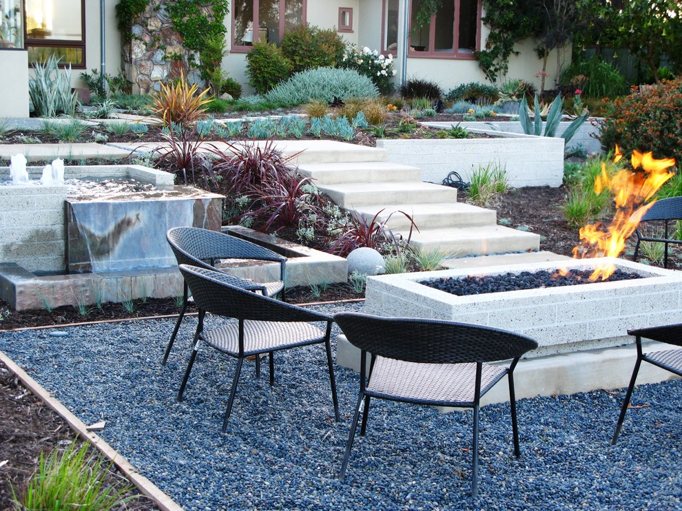 Inspiration for a contemporary backyard gravel landscaping in San Diego.