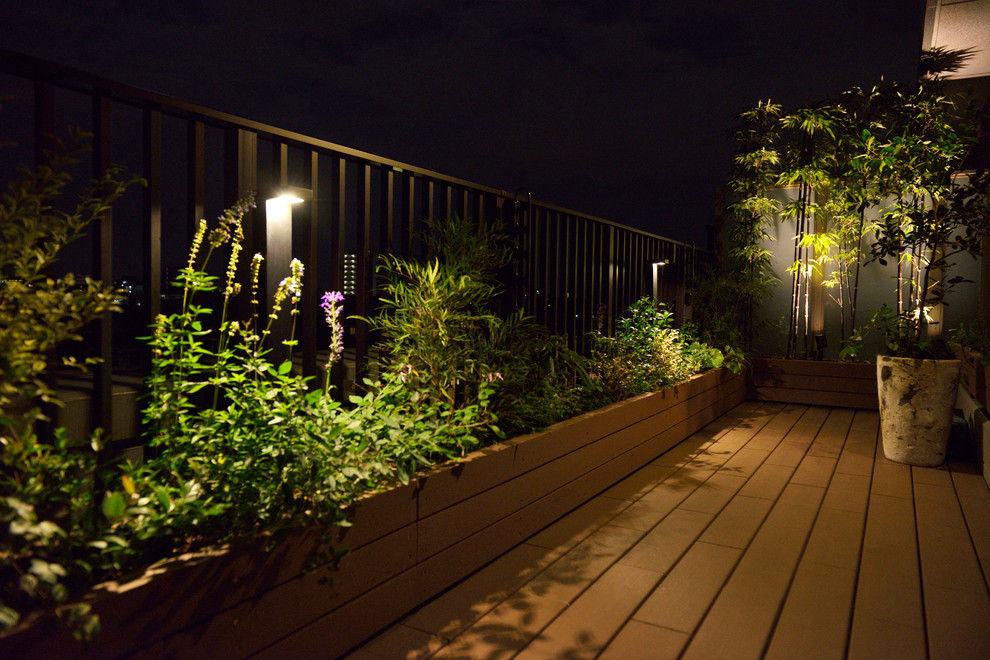 Photo of a small modern full sun rooftop landscaping in Tokyo for fall.