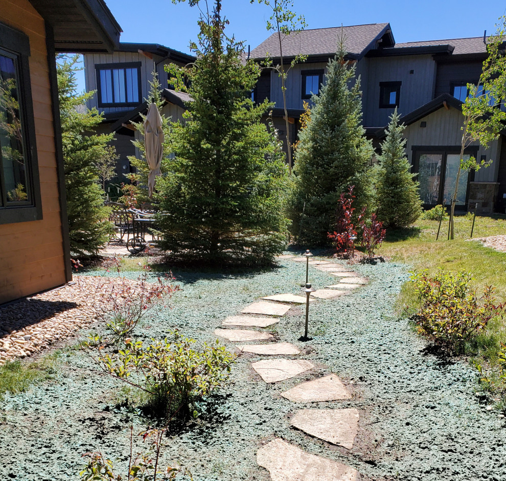 Design ideas for a rustic partial sun backyard landscaping in Denver.
