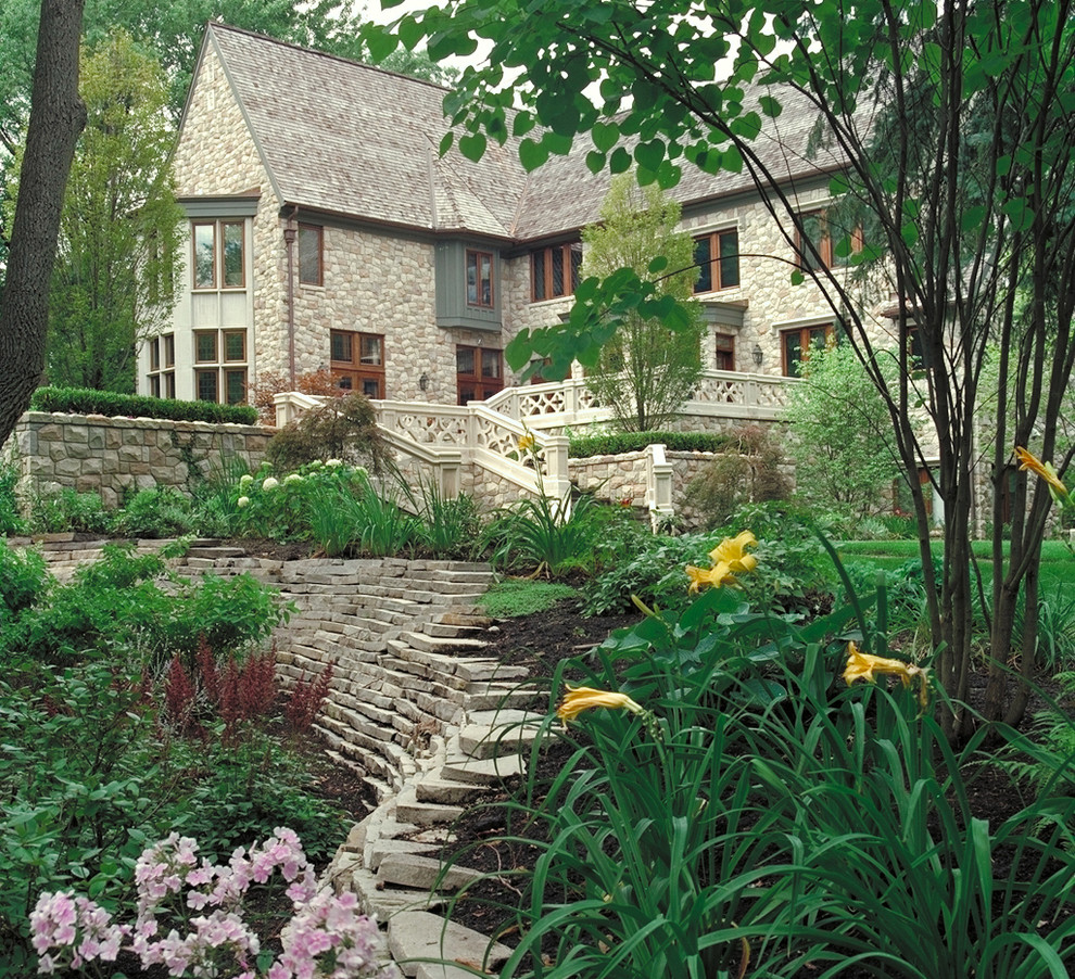 Photo of a large classic sloped formal fully shaded garden steps in Detroit.