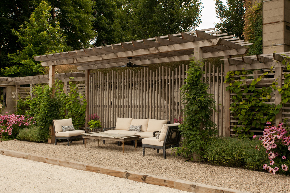 Inspiration for a rustic side full sun garden for summer in Chicago with an outdoor sport court and gravel.