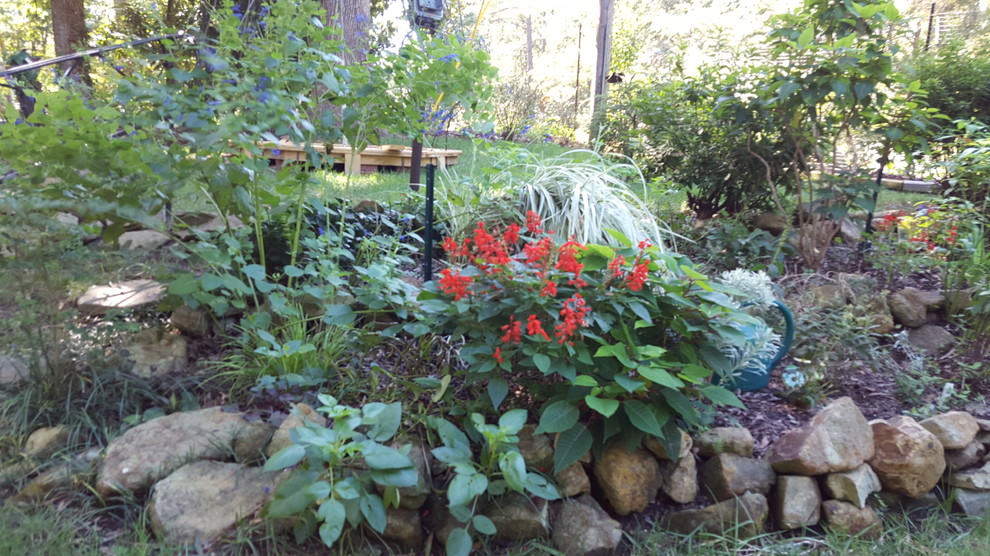 Inspiration for a mid-sized transitional full sun backyard mulch garden path in Raleigh for spring.