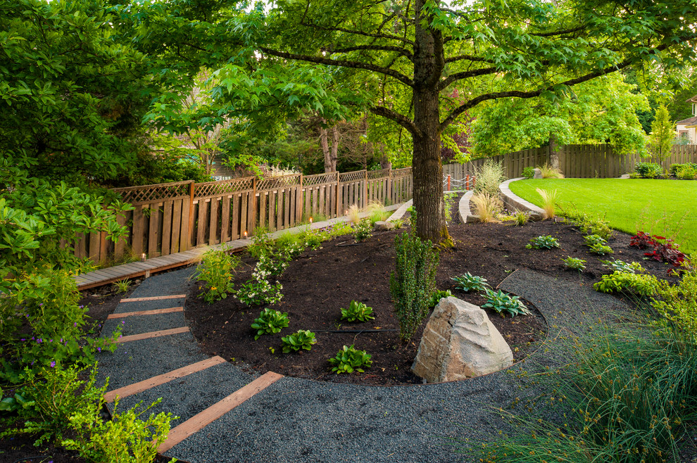 Inspiration for a traditional backyard landscaping in Portland.