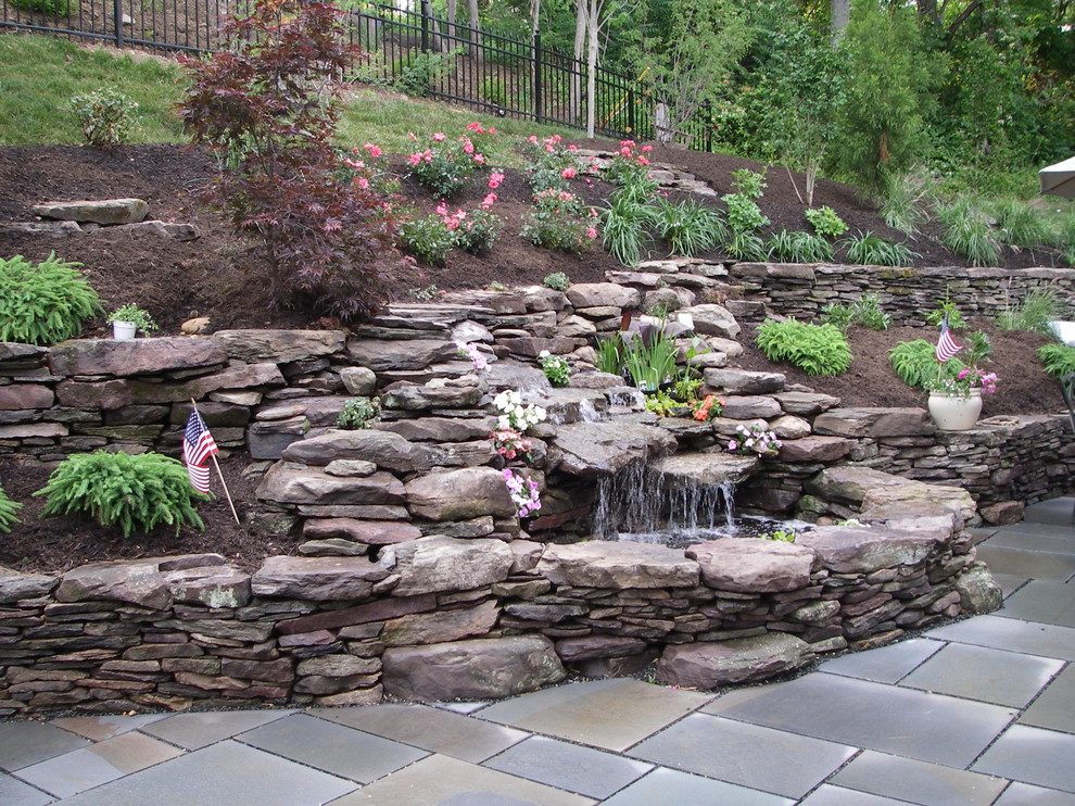 Double Waterfall Pond With Dry Stack Stone Wall Contemporary Landscape Dc Metro By Campbell Ferrara Houzz - Dry Stack Stone Wall Ideas